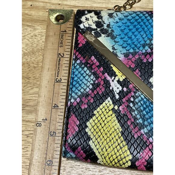 Aldo Snake Print Clutch Purse Envelope Crossbody Bag Colorful Yellow Pink Black - Picture 5 of 9